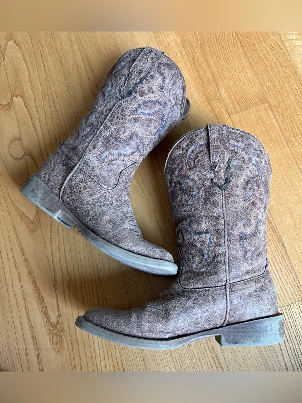 Roper Kids Scout Square Toe Cowboy Boots Brown Distressed Wear Toddler Boy Sz 13